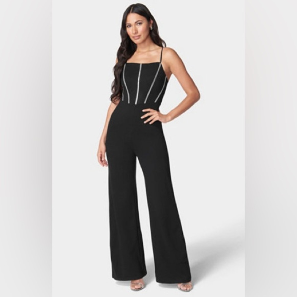 bebe Black Jumpsuit with Silver Accents